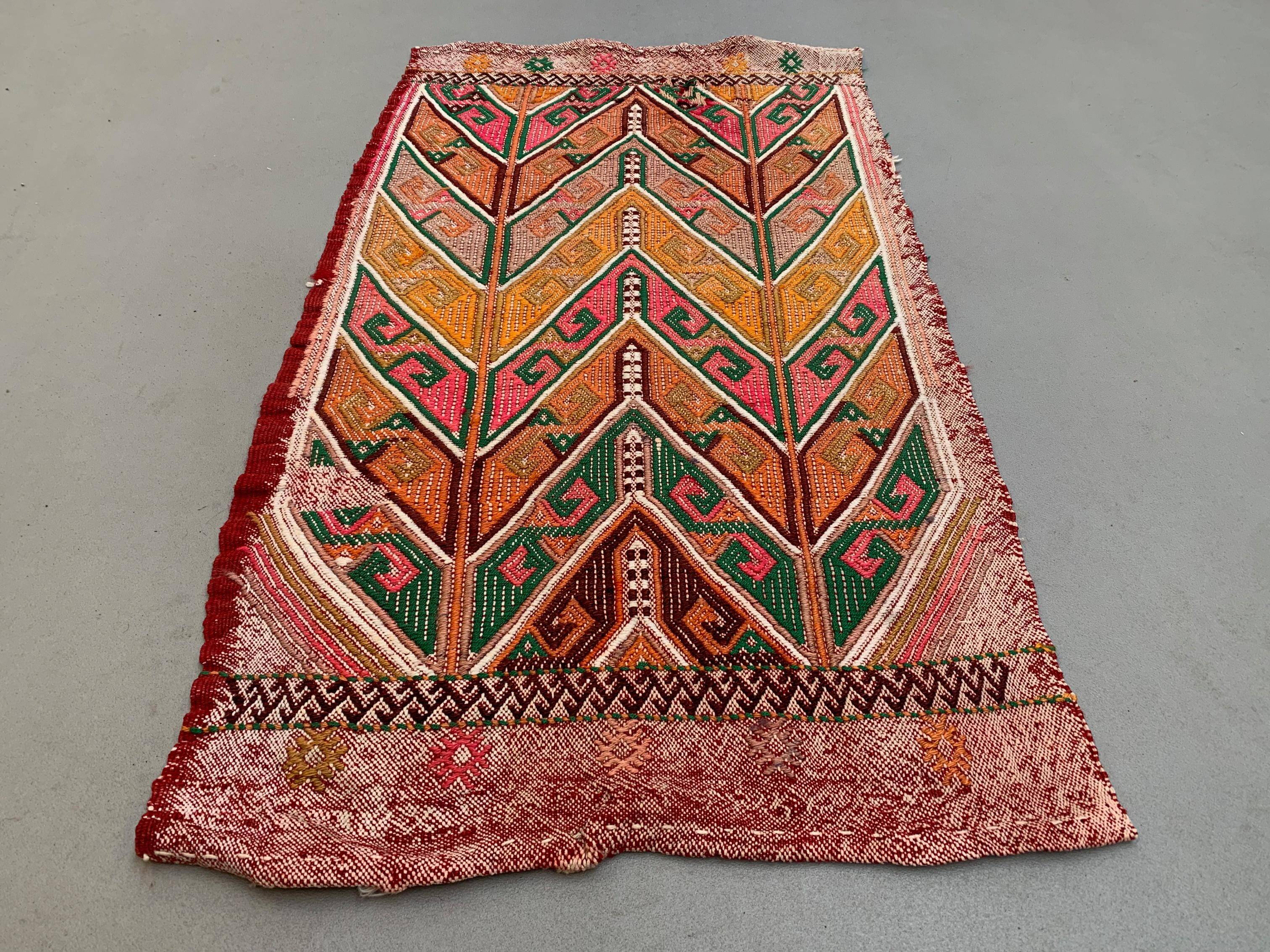 Vintage Turkish Mini Kilim 90x49 cm Wool Small Kelim Runner, shabby Chic