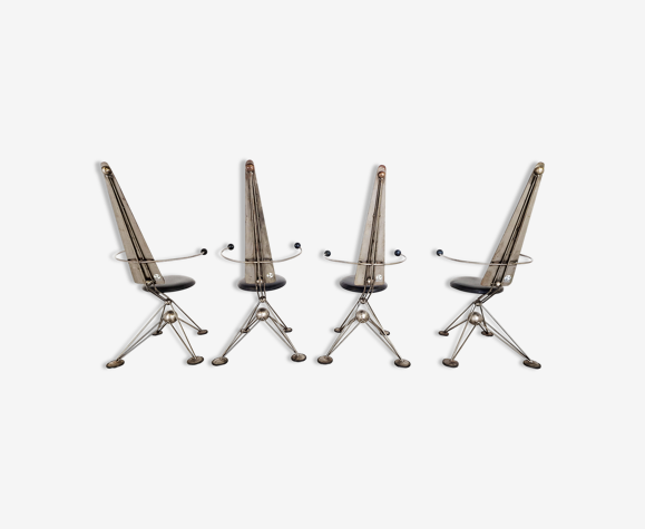 Chaises de salle à manger uniques à dossier haut années 1970