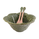 Vintage salad bowl in dabbling cabbage leaf and cutlery