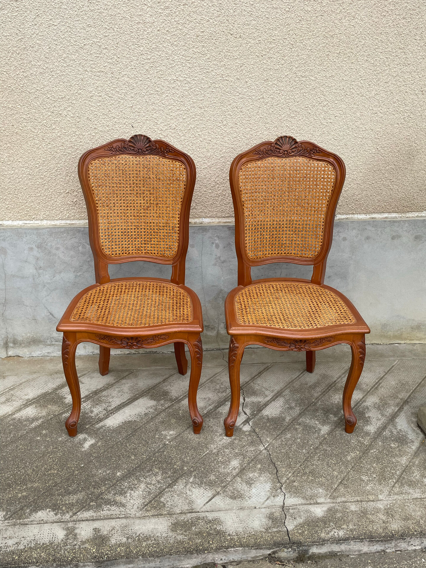 2 caned chairs in Louis XV style