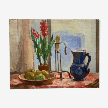 Oil on canvas with vintage hyacinths