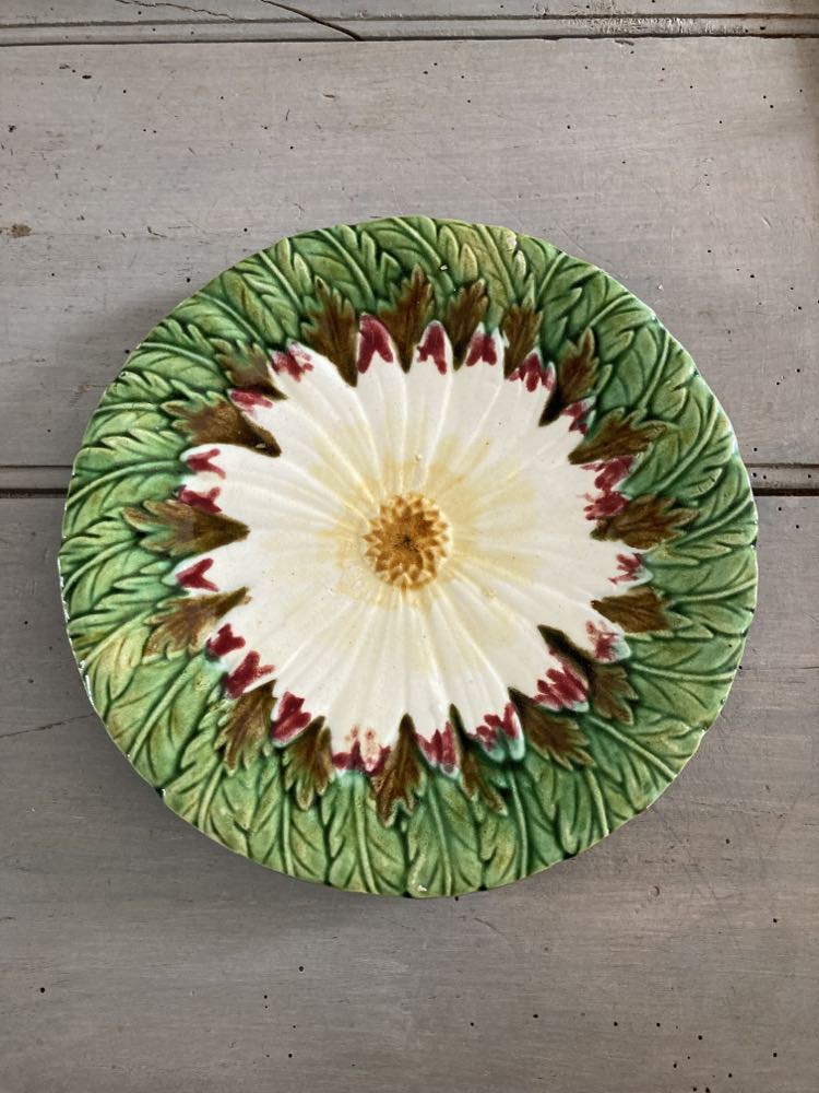1 plate Marguerite in majolica/slip