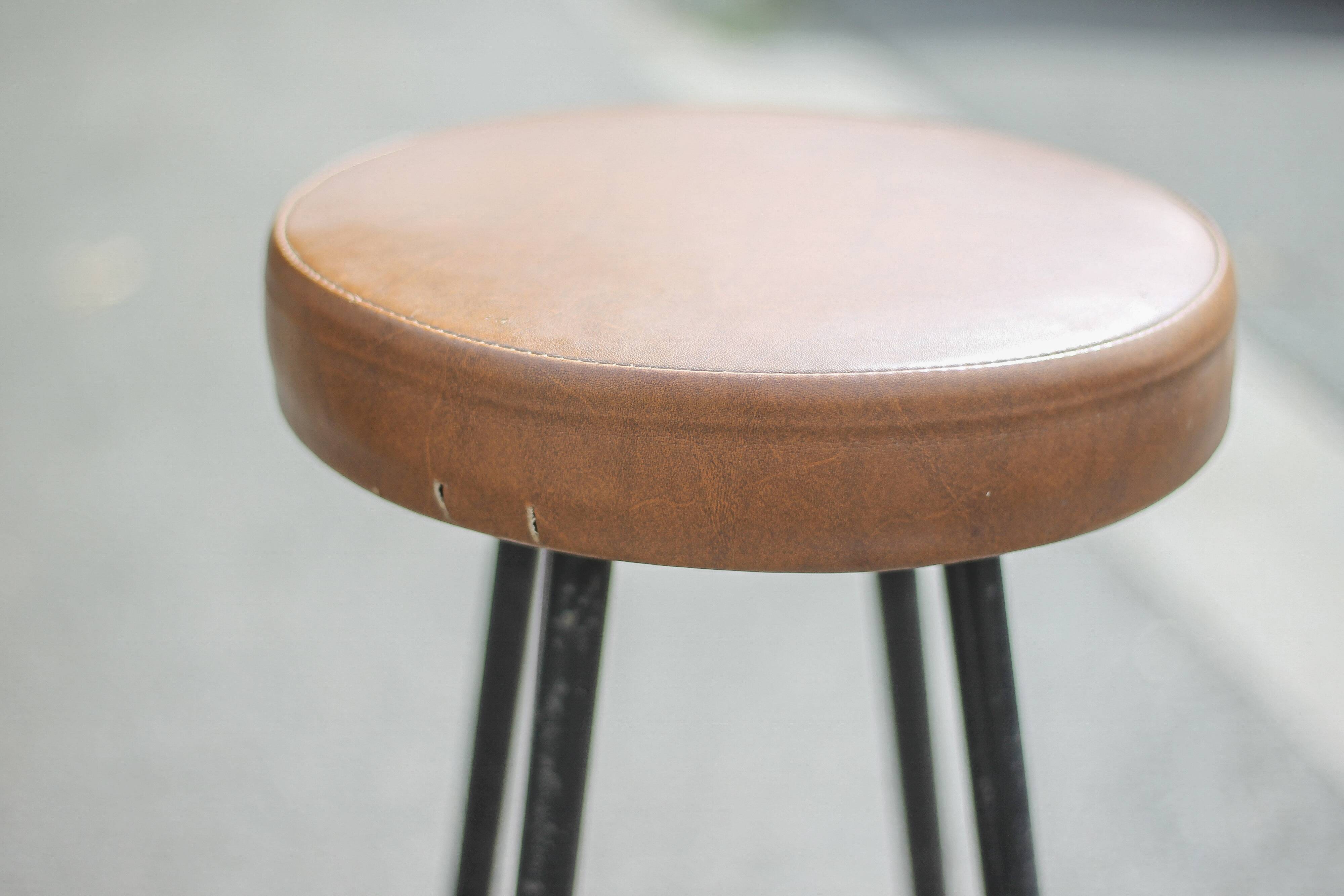Set of 4 bar stools, metal and imitation leather stool, high stool