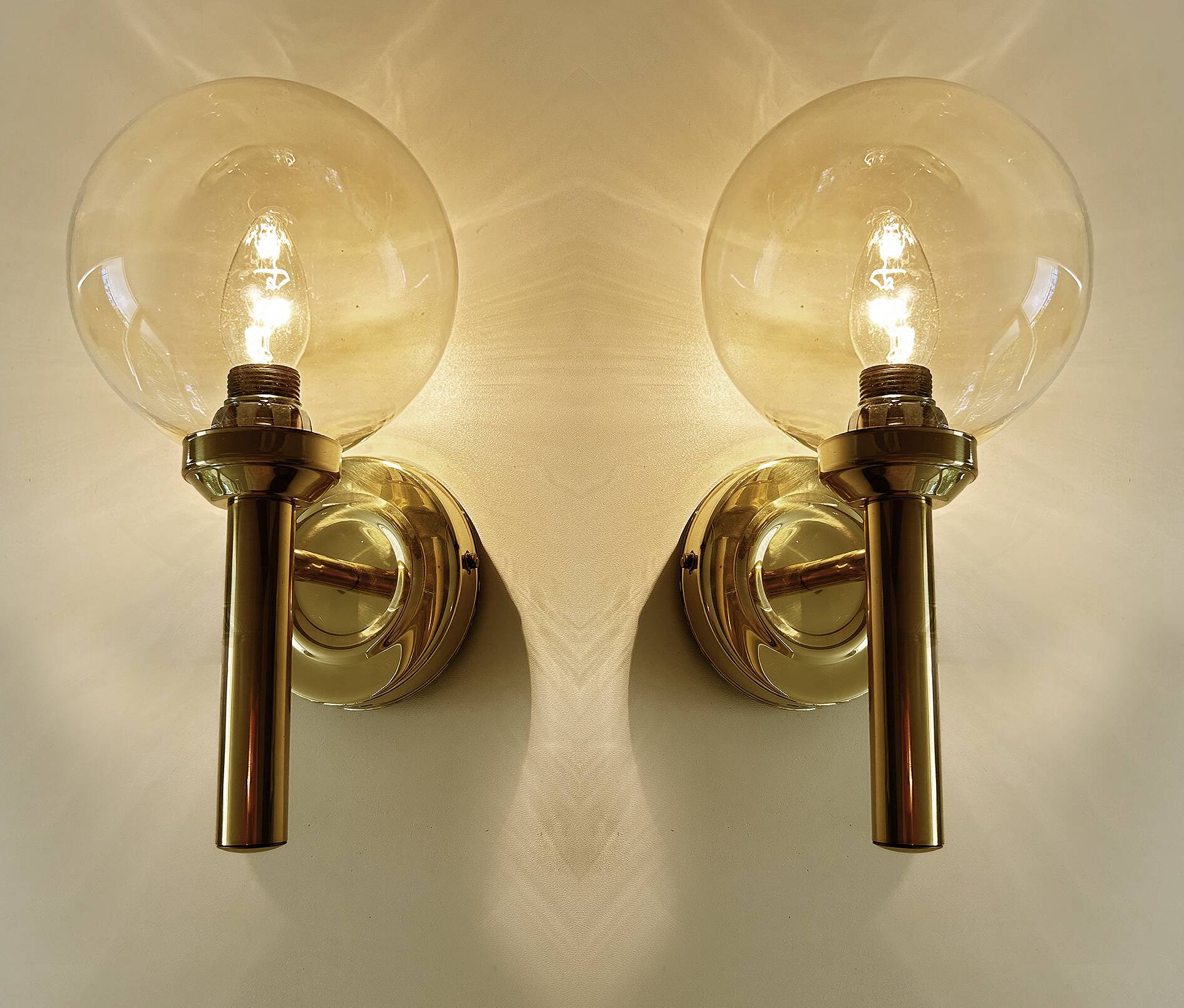 Pair Vintage Scandinavian Glass Wall Lights