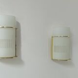 Pair of vintage brass and sandblasted glass wall lights, France 1970