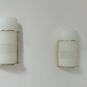 Pair of vintage brass and sandblasted glass wall lights, France 1970