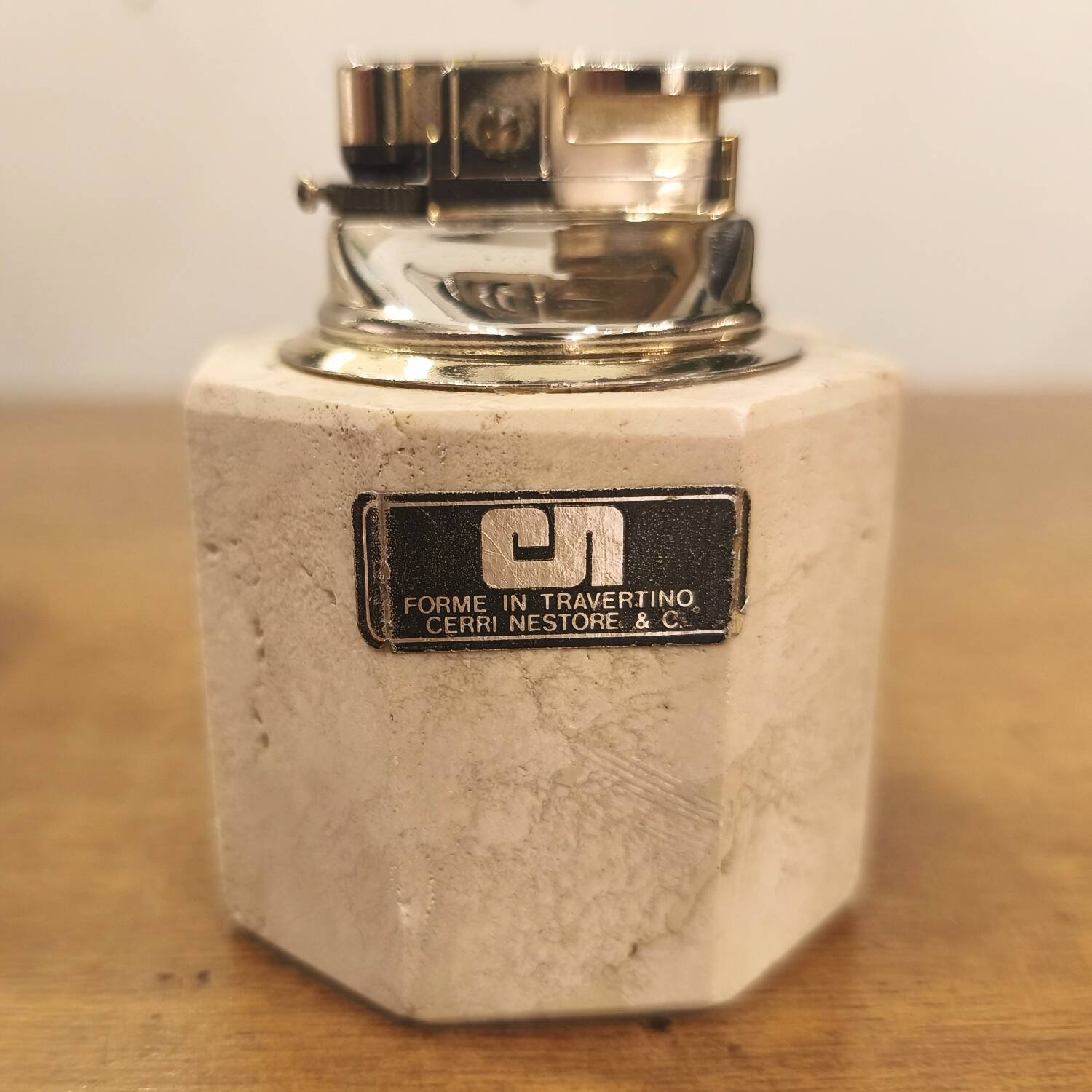 Travertine ashtray and lighter, design by Cerri Nestore, 1970.