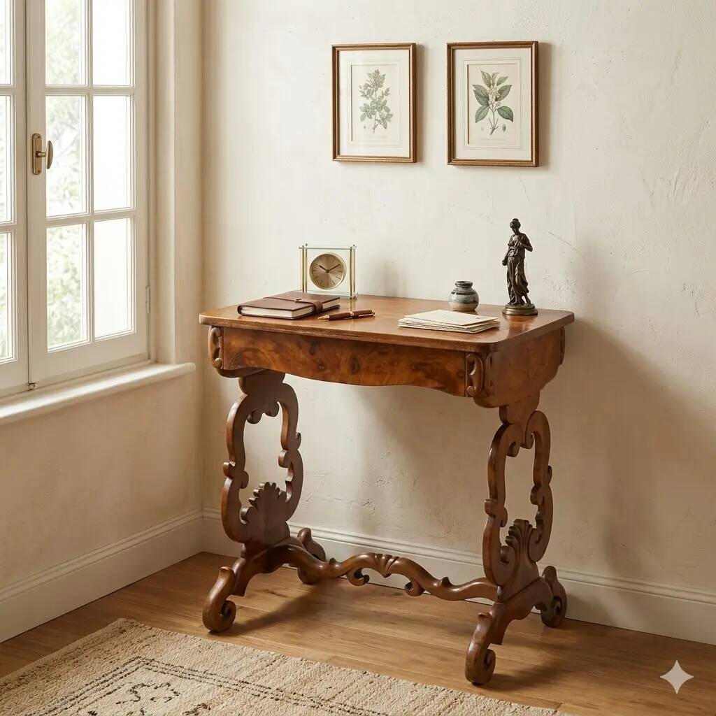 Antique Louis-Philippe writing desk in walnut, Italy, 19th century.