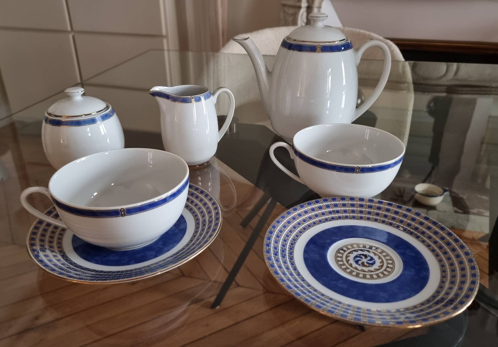 Service à café/thé Christofle Océana Bleu, porcelaine de Limoges