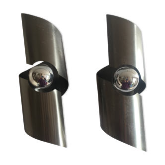 Paire d'appliques en inox 1970