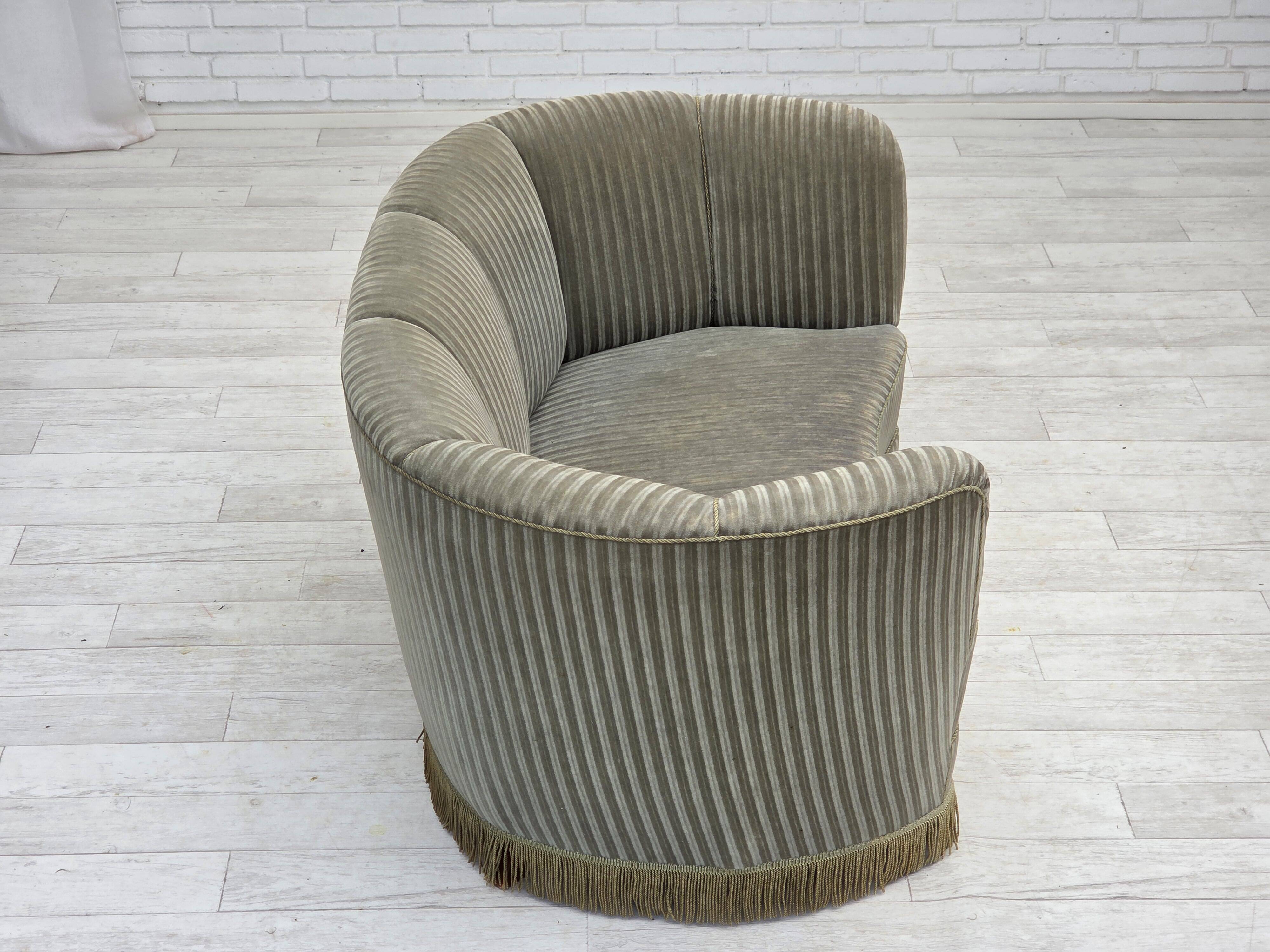 1970s, Danish 2-seater curved sofa, original furniture velour, beech wood.