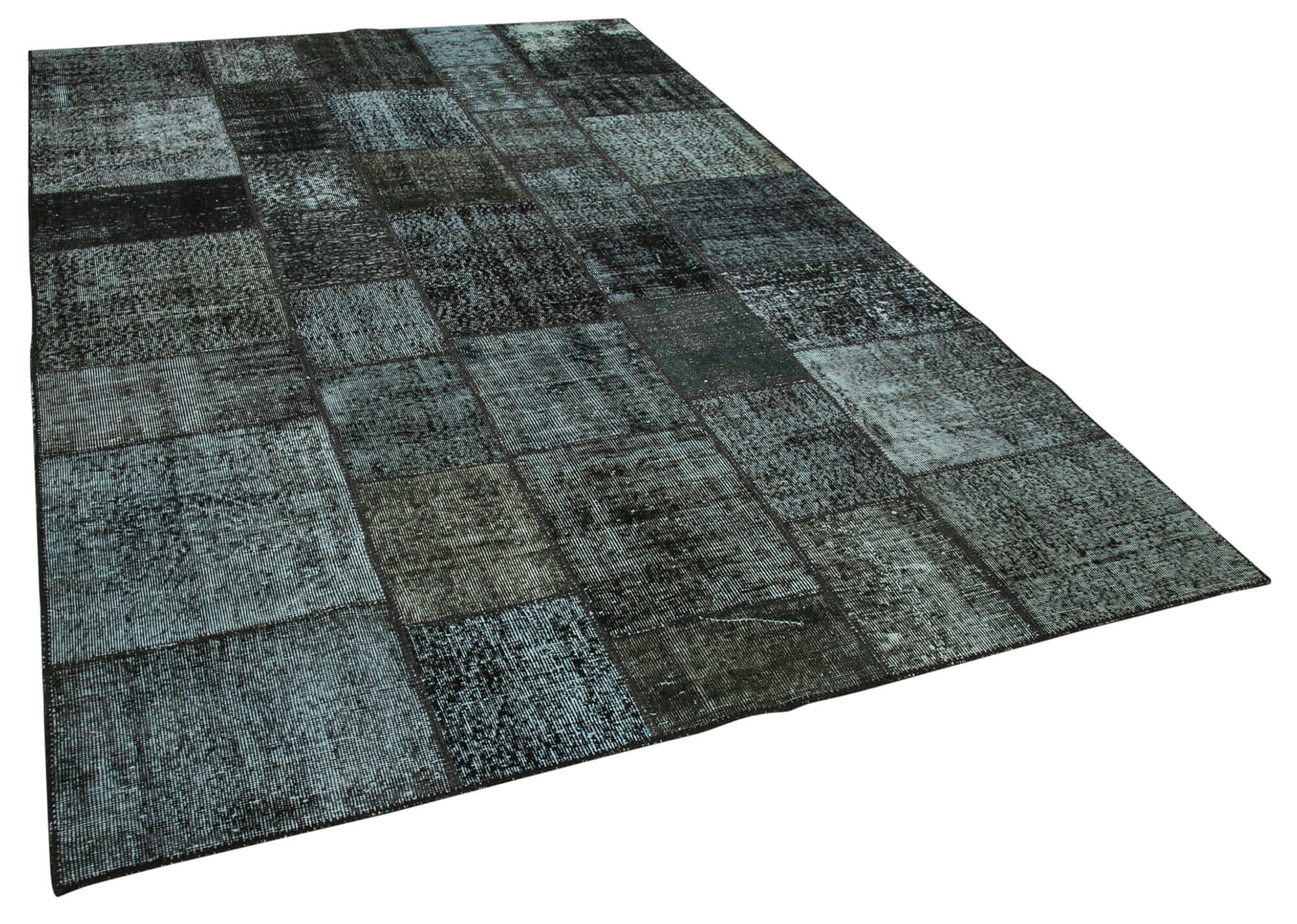 Handmade anatolian overdyed 200 cm x 300 cm black patchwork rug