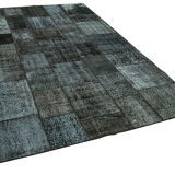 Handmade anatolian overdyed 200 cm x 300 cm black patchwork rug