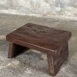 Small auxiliary stool in organic chocolate brown upcycled teak (3277)