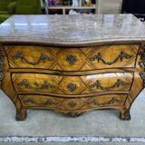 Louis XV style tomb chest of drawers in marquetry and marble