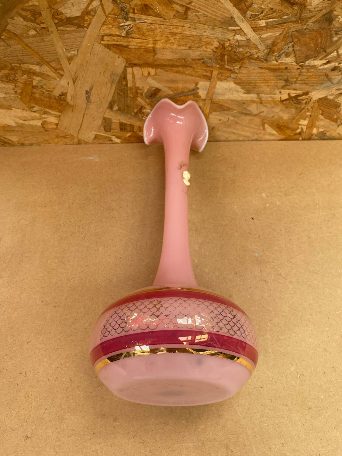 Old Pink Opaline Soliflore Vase + Vintage Gold & Camé Decor