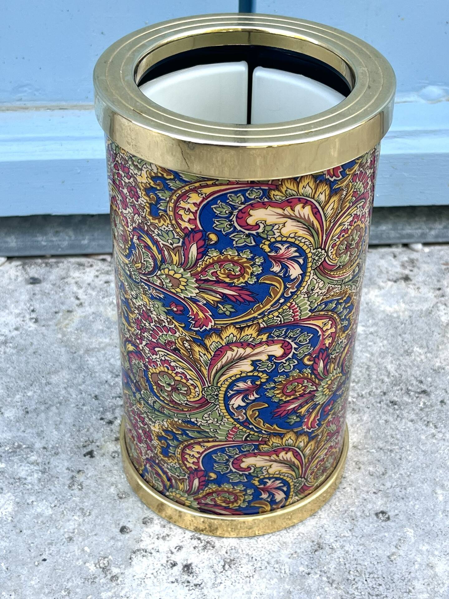 Wine Bottle Cooler Retro 1960s Paisley French Ice Bucket Gold Trim