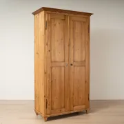 Antique German Pine Wardrobe with Hanging Rail and Shelf, Late 19th Century