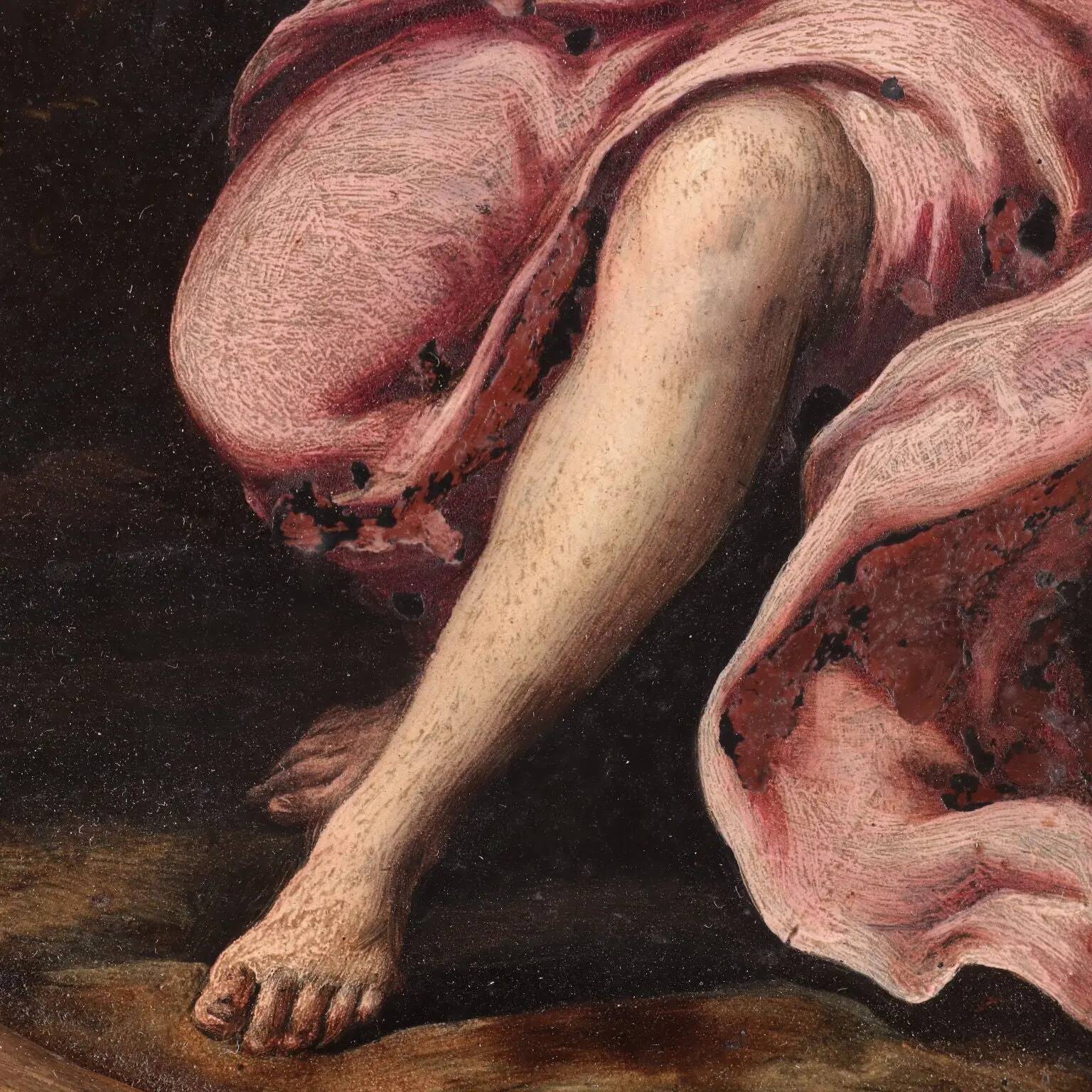 Paire de peintures anciennes sur ardoise, sujet religieux, XVIIe siècle