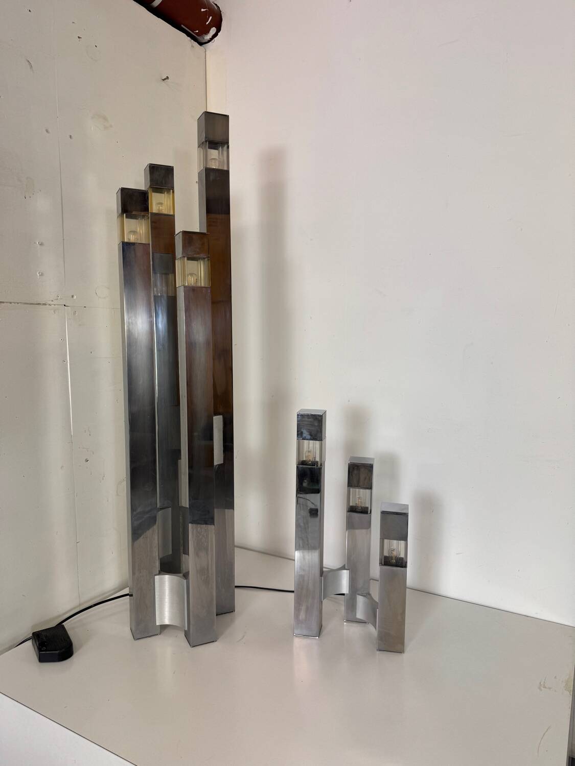 Mid-Century Modernist Italian Architectural Sciolari Cubic Floor Lamp by G