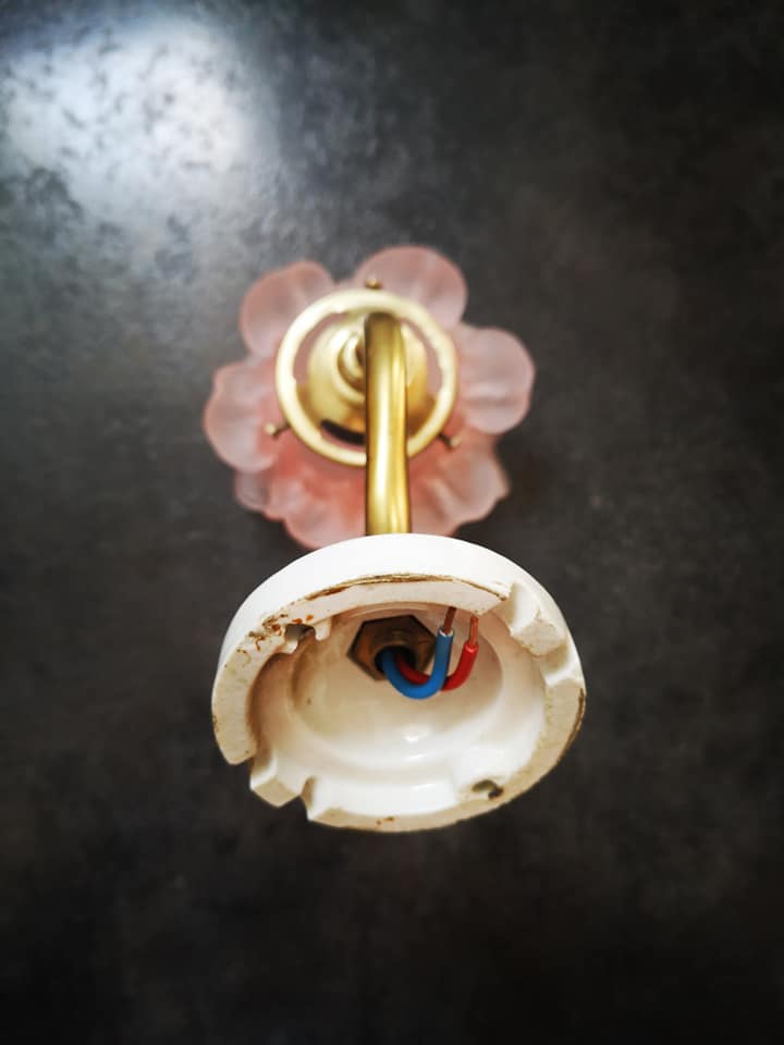 Wall lamp old tulip glass paste pink porcelain