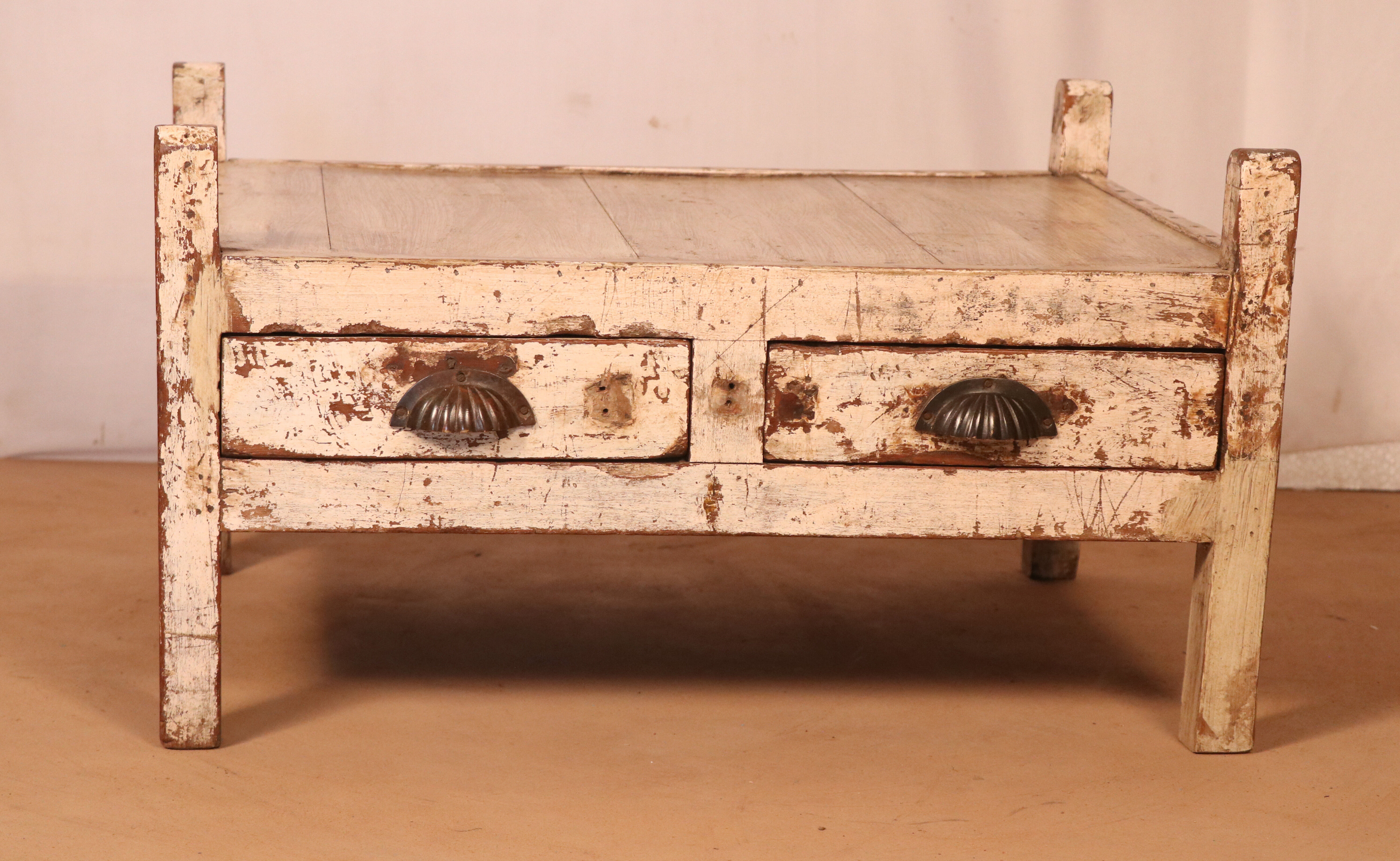 Old Burmese teak trade table original ecru patina