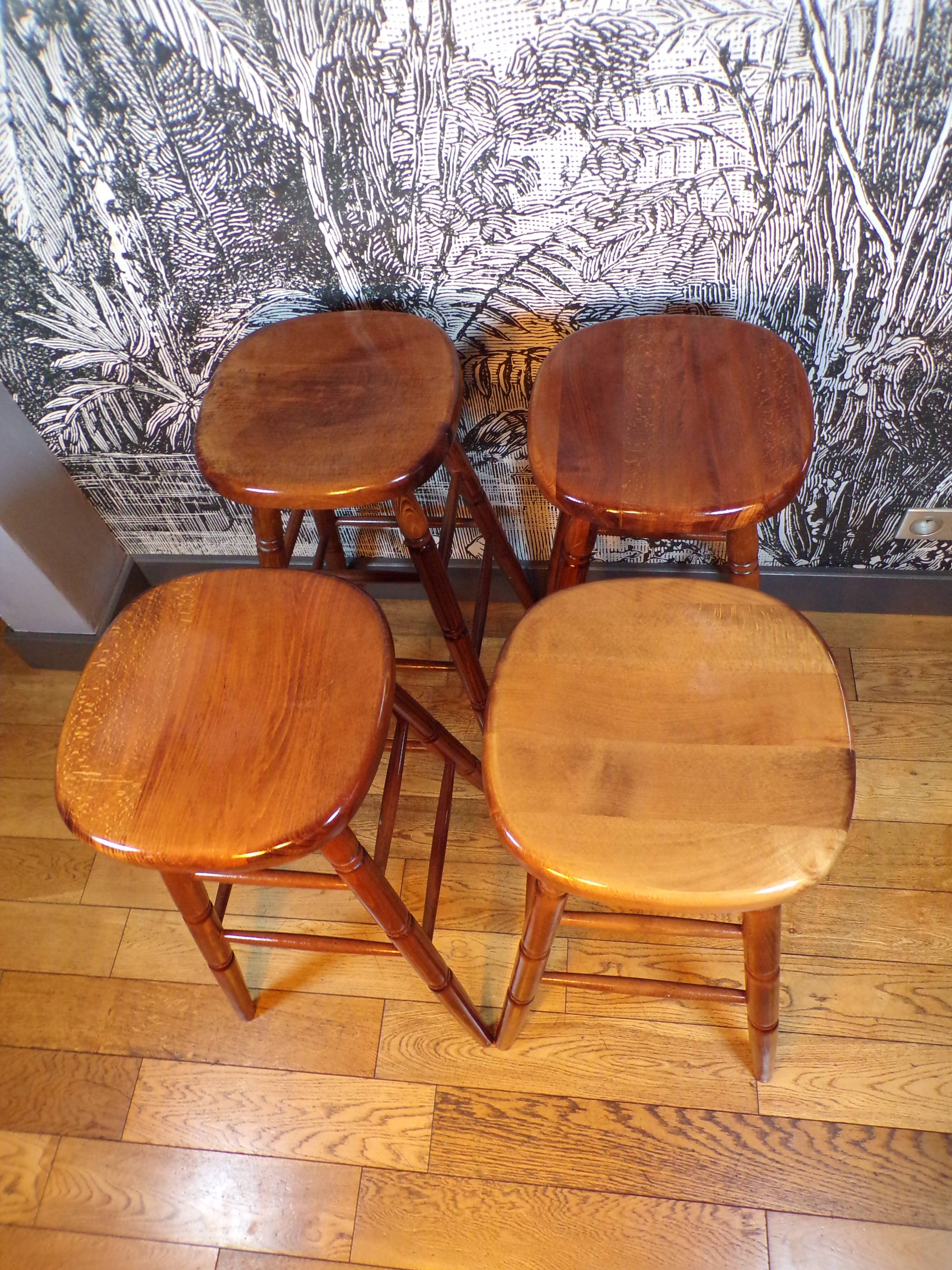 Set 4 tabourets de bar en bois