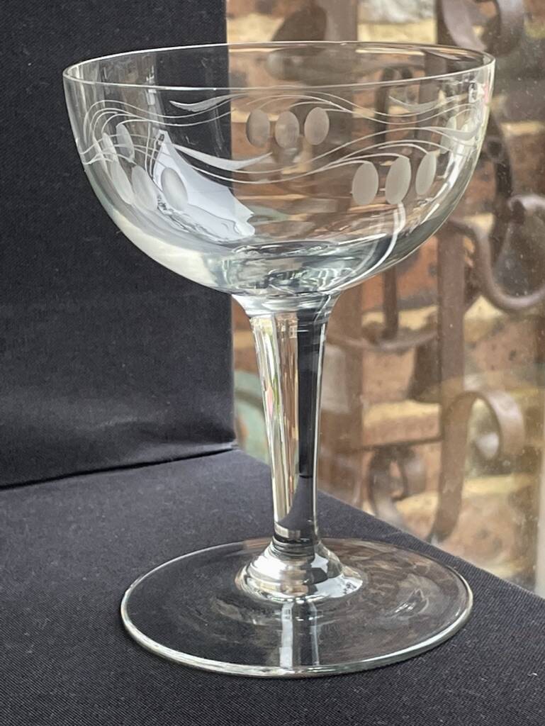 6 Champagne glasses – Cut and engraved glass – Art Deco
