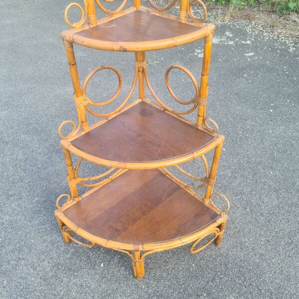 Bibliothèque étagère angle rotin bambou vintage 1960 (peacock / Emmanuelle)