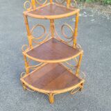 Bibliothèque étagère angle rotin bambou vintage 1960 (peacock / Emmanuelle)