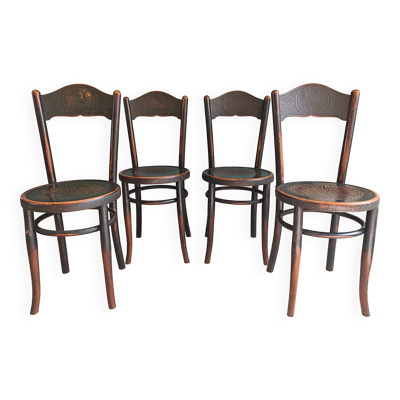 Rare lot de 4 chaises bistro jacob & josef kohn bois courbé estampé 1900 (e