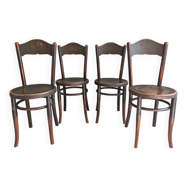 Rare lot de 4 chaises bistro jacob & josef kohn bois courbé estampé 1900 (e