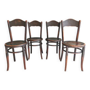 Rare set of 4 Jacob & Josef Kohn bistro chairs, bent wood, stamped 1900.