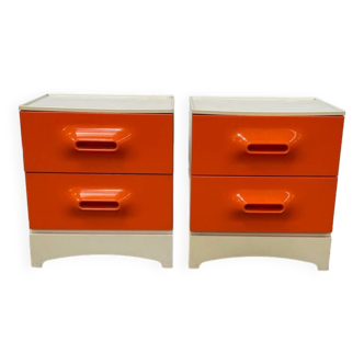 Pair of Prisunic orange bedside tables 1970