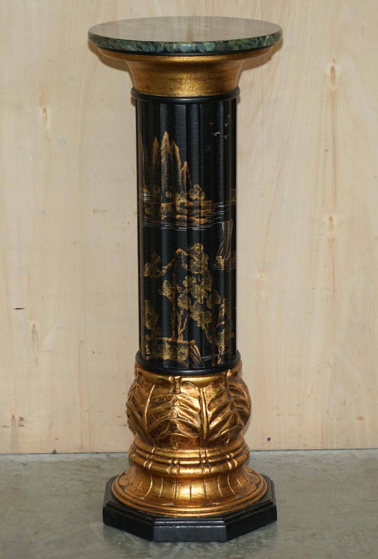 Pair of lacquered torchère columns in Chinoiserie neoclassical style.
