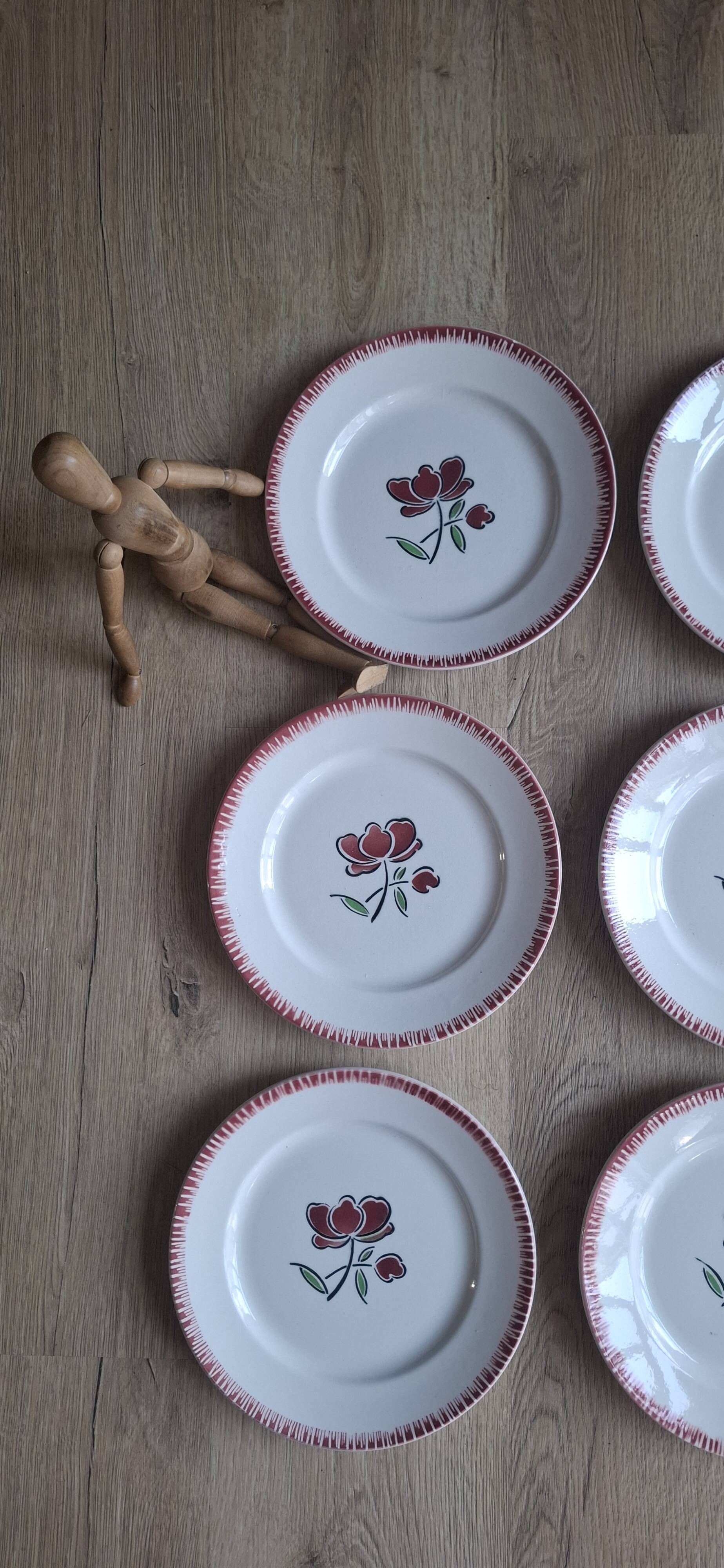 Set of 9 Badonviller flower dinner plates