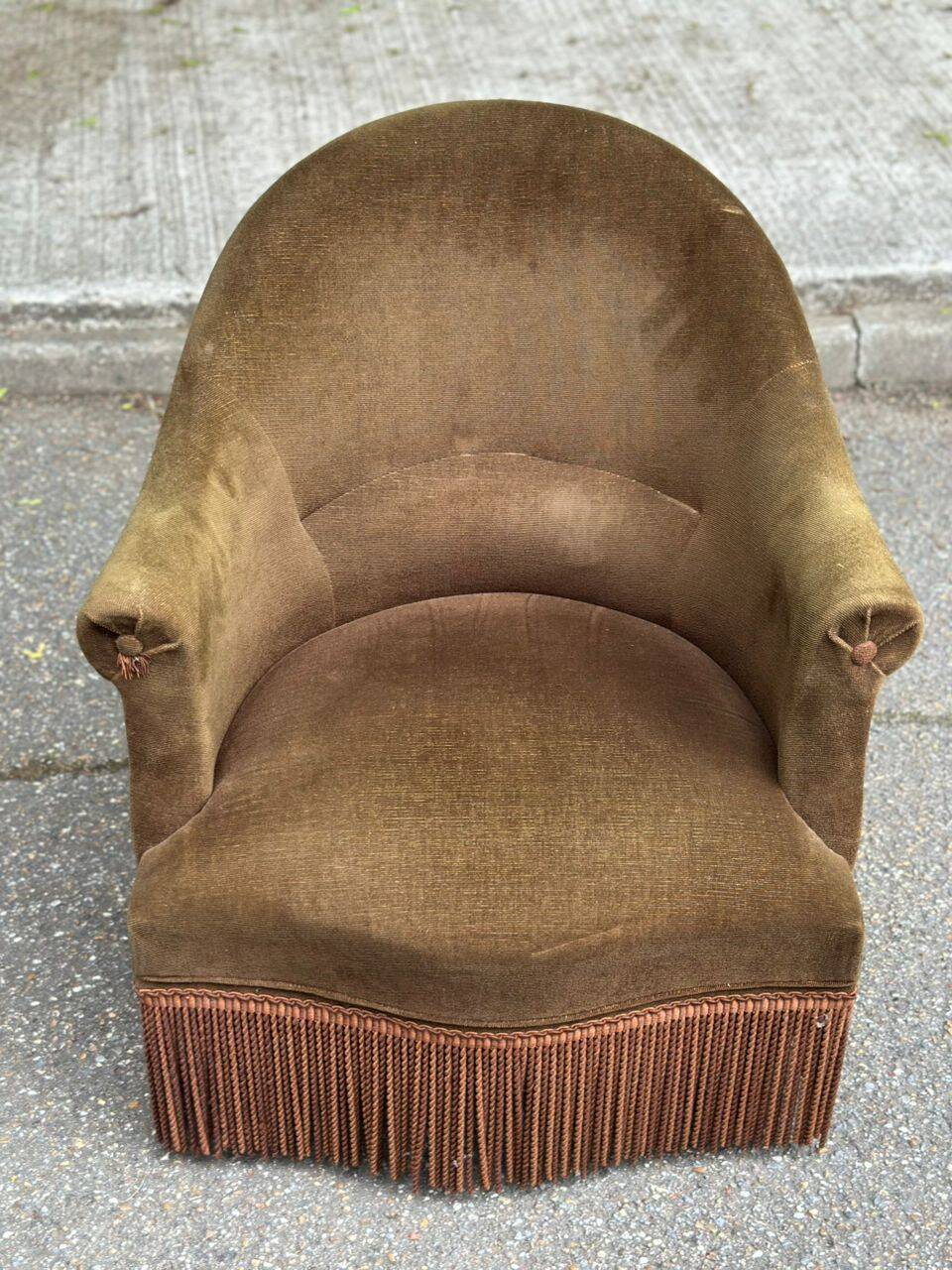Olive bronze velvet armchair from the 1940s.