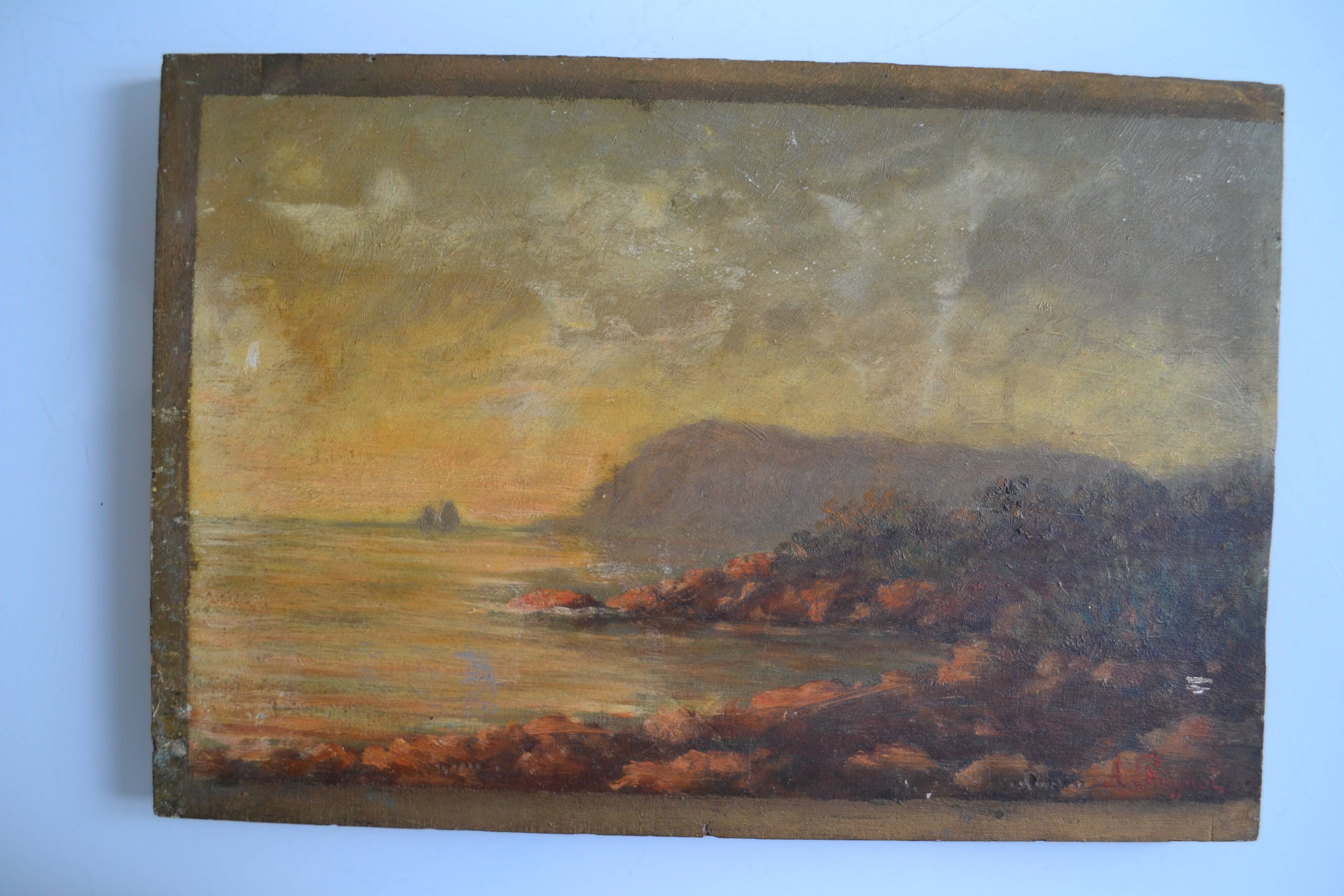Old seaside painting HSP marine painting signed A. Raynal