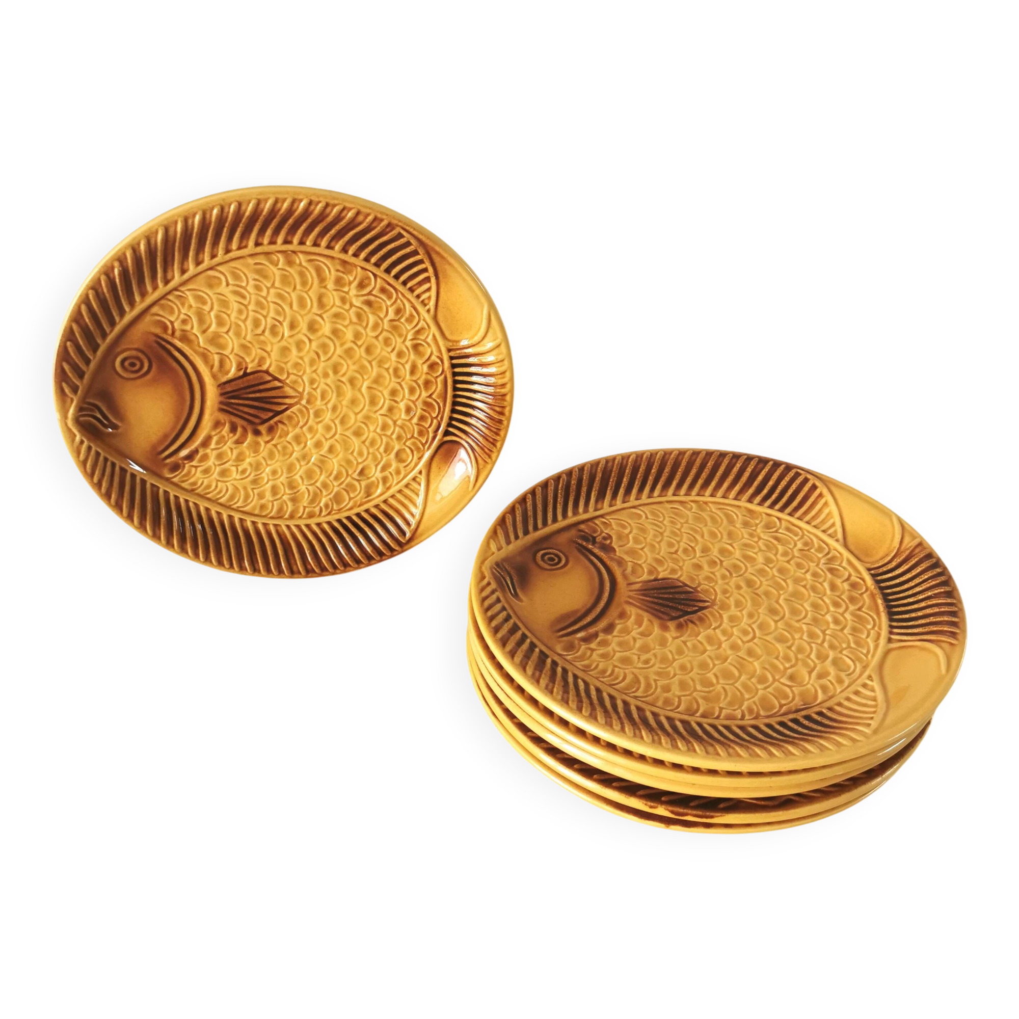 Set of 6 Vintage Fish Plates Set: 1970s KIL Yugoslavia Retro Serving Dishes