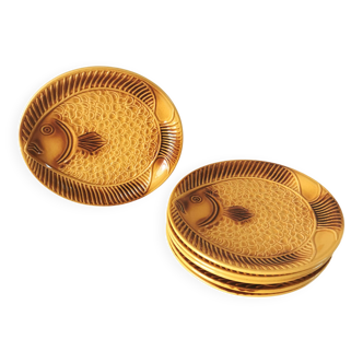 Set of 6 Vintage Fish Plates Set: 1970s KIL Yugoslavia Retro Serving Dishes