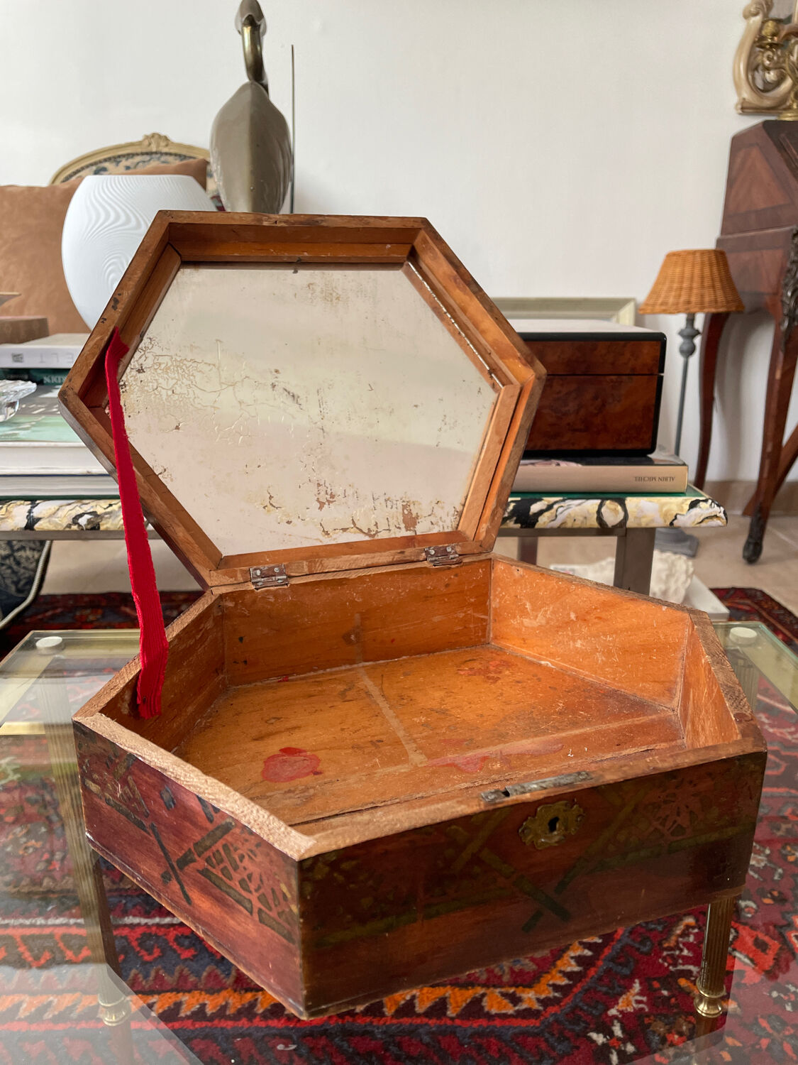 Old varnished wooden box