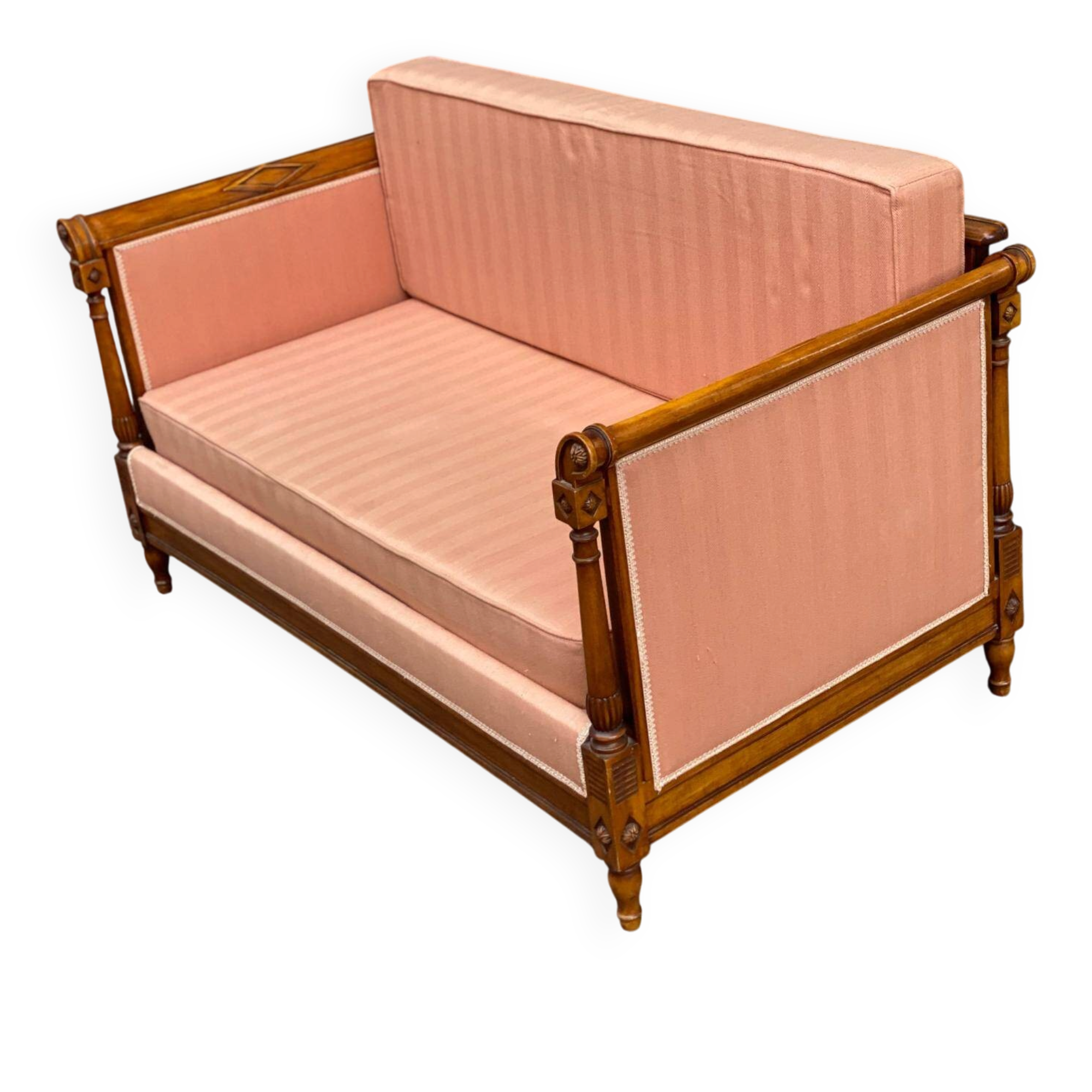 Louis XVI style directoire basket canapé in solid wood and fabric.