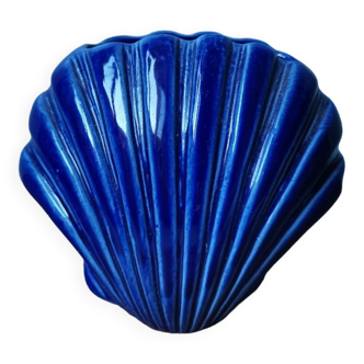 Vase Coquille coquillage en barbotine bleue vintage