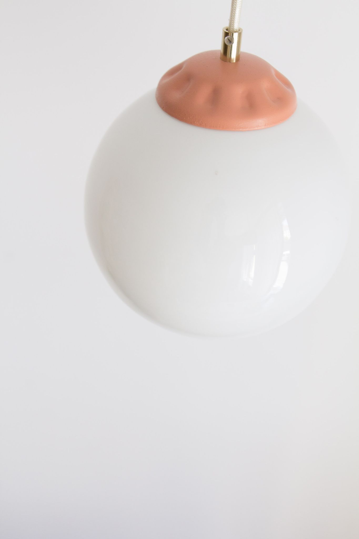 Vintage pendant lamp from milkglass lampshade with pink detail