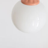 Vintage pendant lamp from milkglass lampshade with pink detail