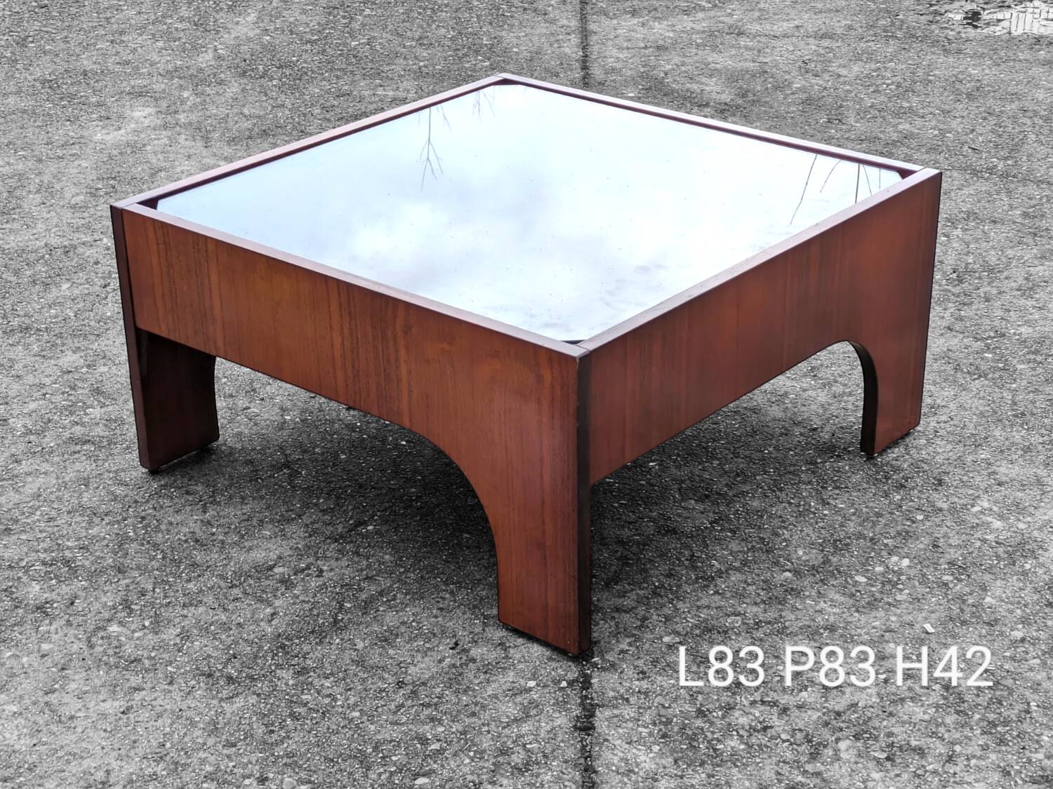 Vintage rosewood and glass coffee table by Claudio Salocchi, "Oriolo" model