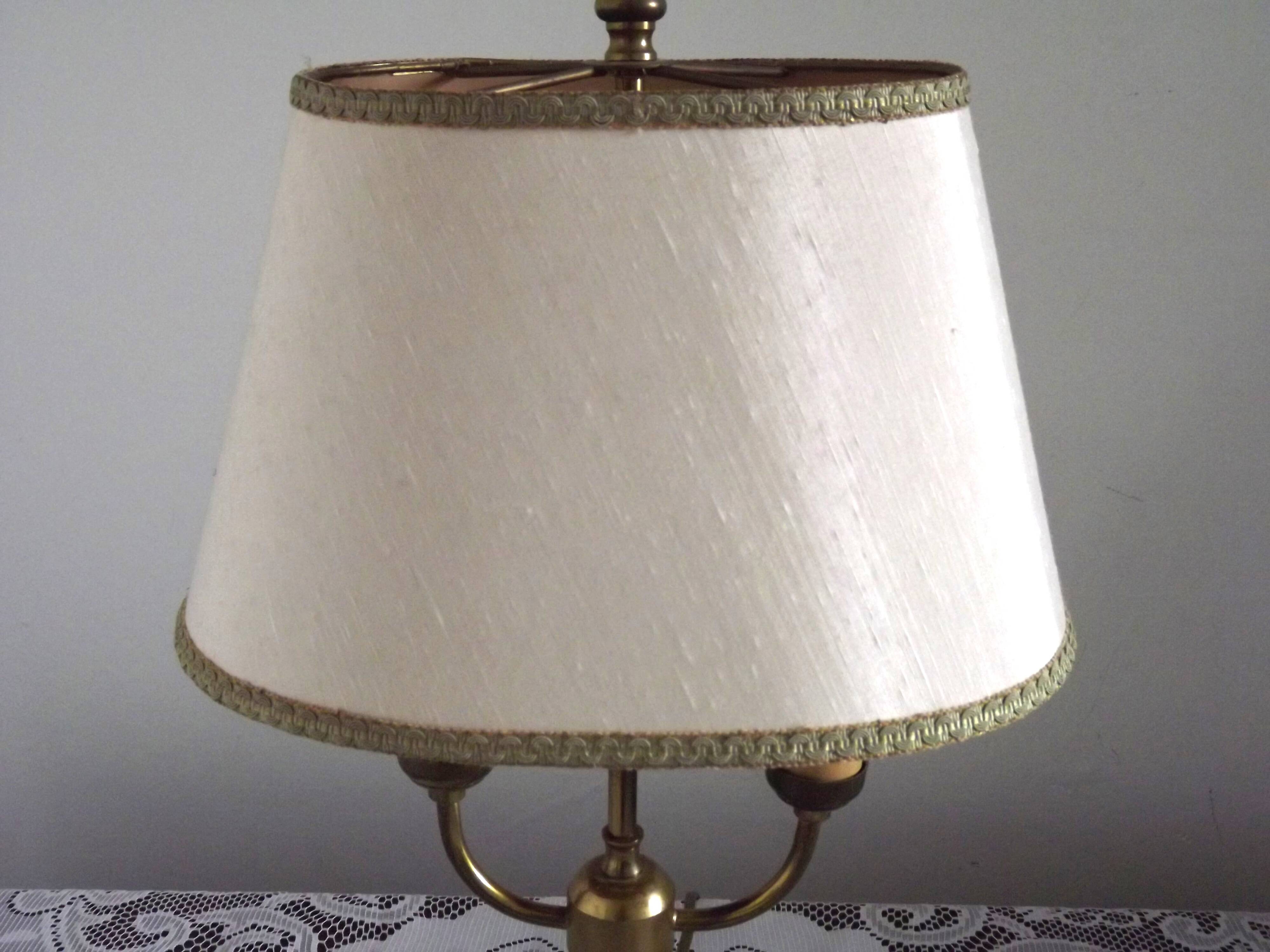 2 Light French Vintage Brass Boulotte Table Lamp With Cream Fabric Shade