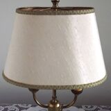 2 Light French Vintage Brass Boulotte Table Lamp With Cream Fabric Shade