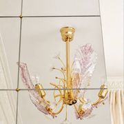 Vintage Murano glass chandelier in pink and gold metal, 1970s.