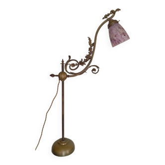 Art Nouveau lamp rises and falls in bronze